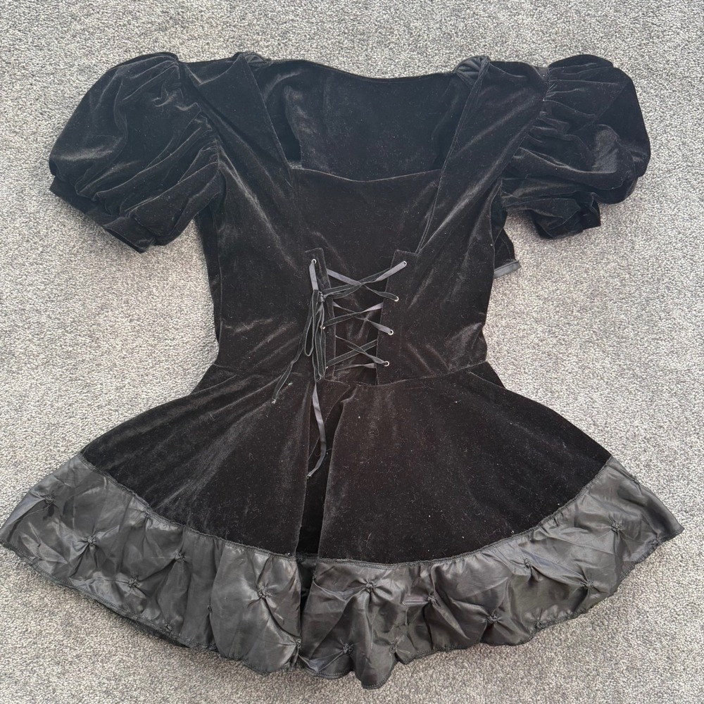 Underwraps Black Velvet Gothic Costume Dress Puff Sleeve Corset Lace Up Womens
